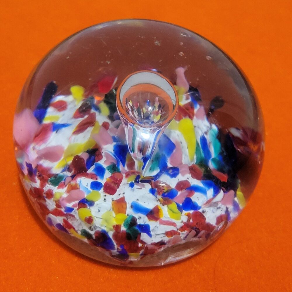 Millefiori Murano Style Vintage Art Glass Paperweight Controlled Bubble unsigned